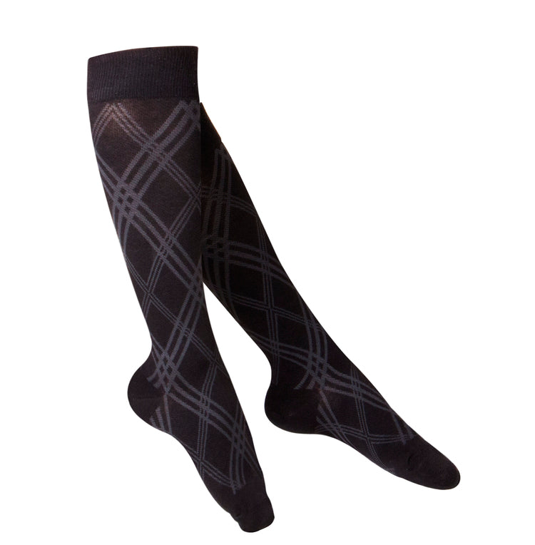 LADIES' BLACK ARGYLE PATTERN COMPRESSION SOCKS