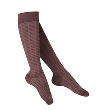 LADIES' BROWN FINE CHECKERED PATTERN COMPRESSION SOCKS