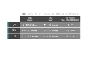LADIES' ARGYLE PATTERN COMPRESSION SOCKS SIZE CHART